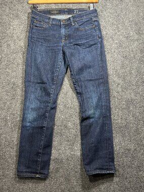J Crew Jeans Womens 27 Toothpick Ankle Dark Wash Cotton Stretch Pockets Logo